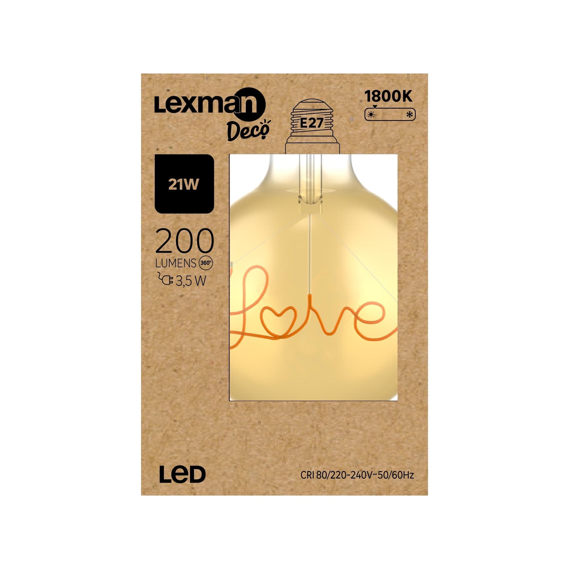 Bricocenter LOVE LED DECORATIVE BULB E27=21W GLOBE G125 AMBER WARM LIGHT