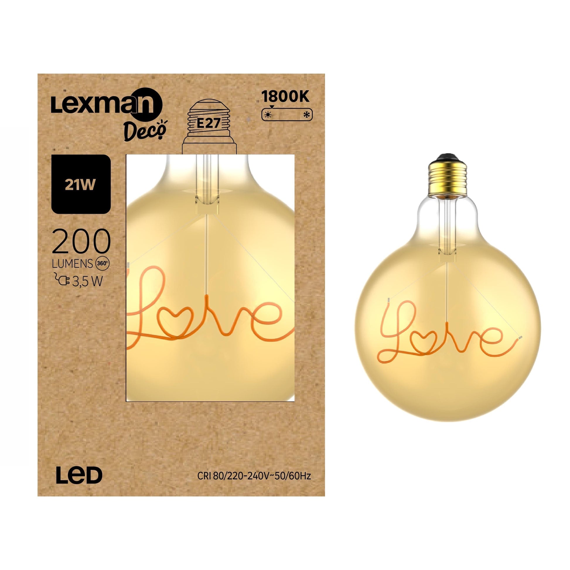 Bricocenter LOVE LED DECORATIVE BULB E27=21W GLOBE G125 AMBER WARM LIGHT