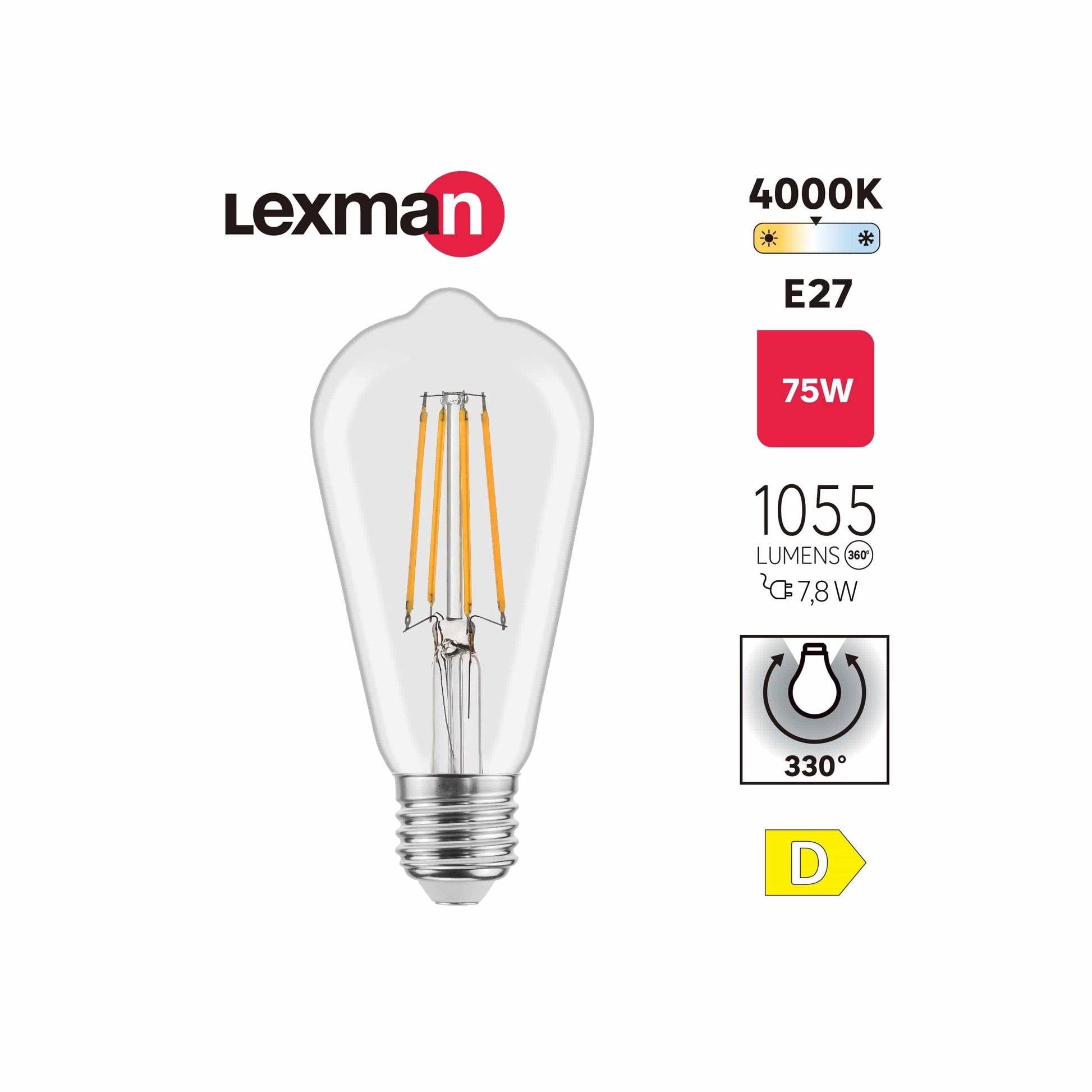 LED DECORATIVE BULB E27=75W CLEAR NATURAL LIGHT