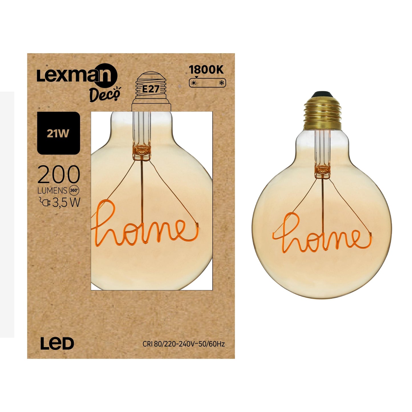 DECORATIVE HOME LED BULB E27=21W GLOBE G125 AMBER WARM LIGHT
