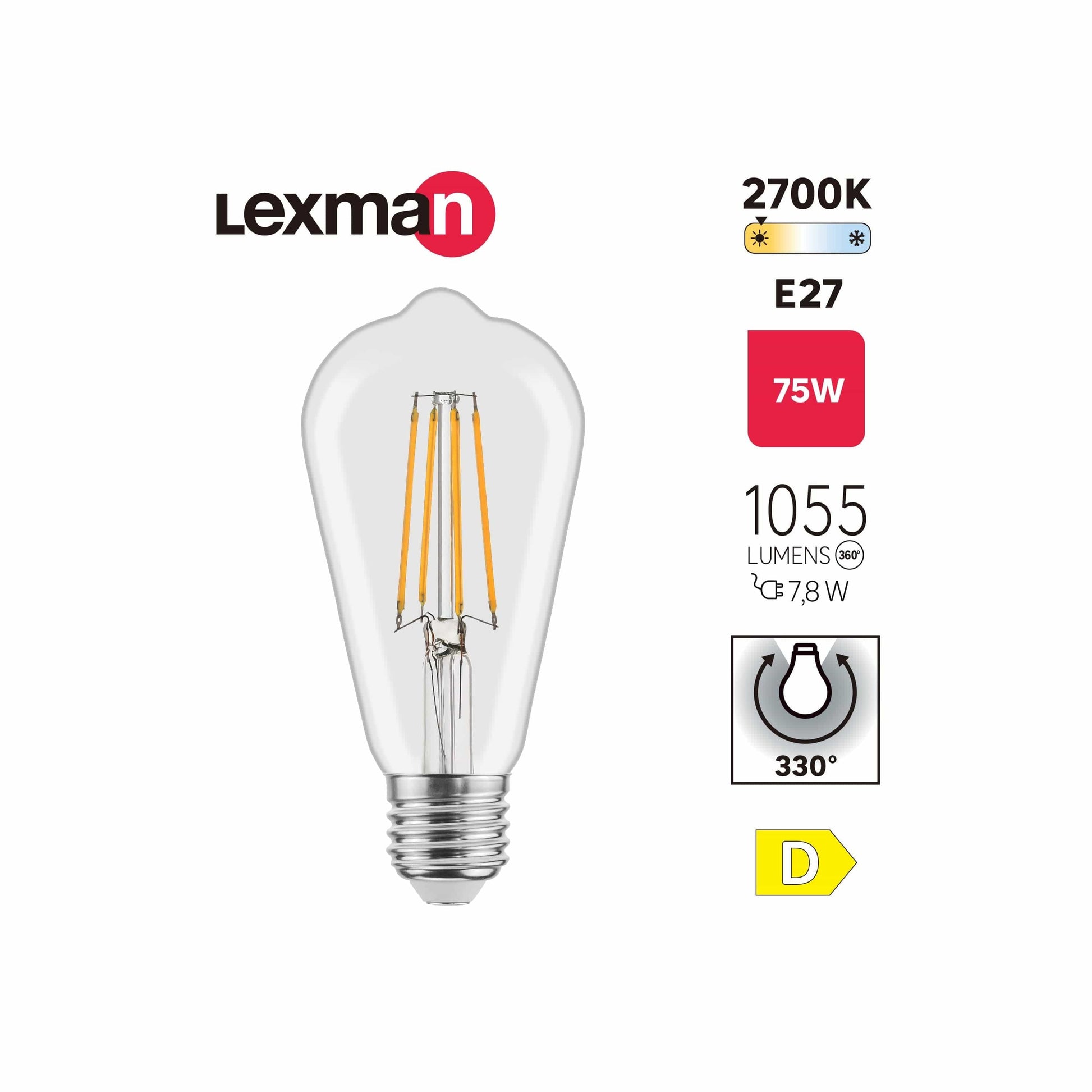 Bricocenter LED DECORATIVE BULB E27=75W TRANSPARENT WARM LIGHT