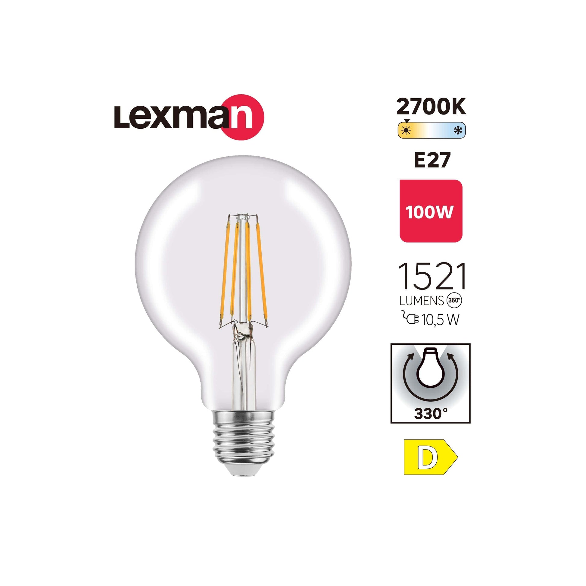 Bricocenter LED BULB E27=100W GLOBE LARGE TRANSPARENT WARM LIGHT