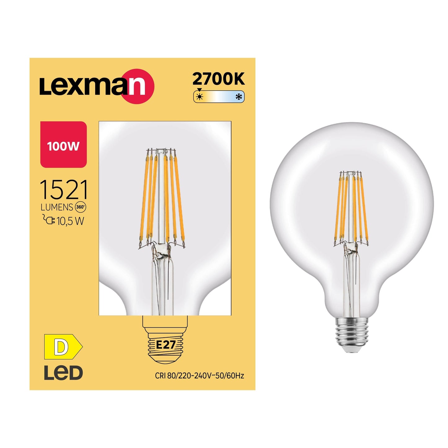 Bricocenter LED BULB E27=100W GLOBE LARGE TRANSPARENT WARM LIGHT