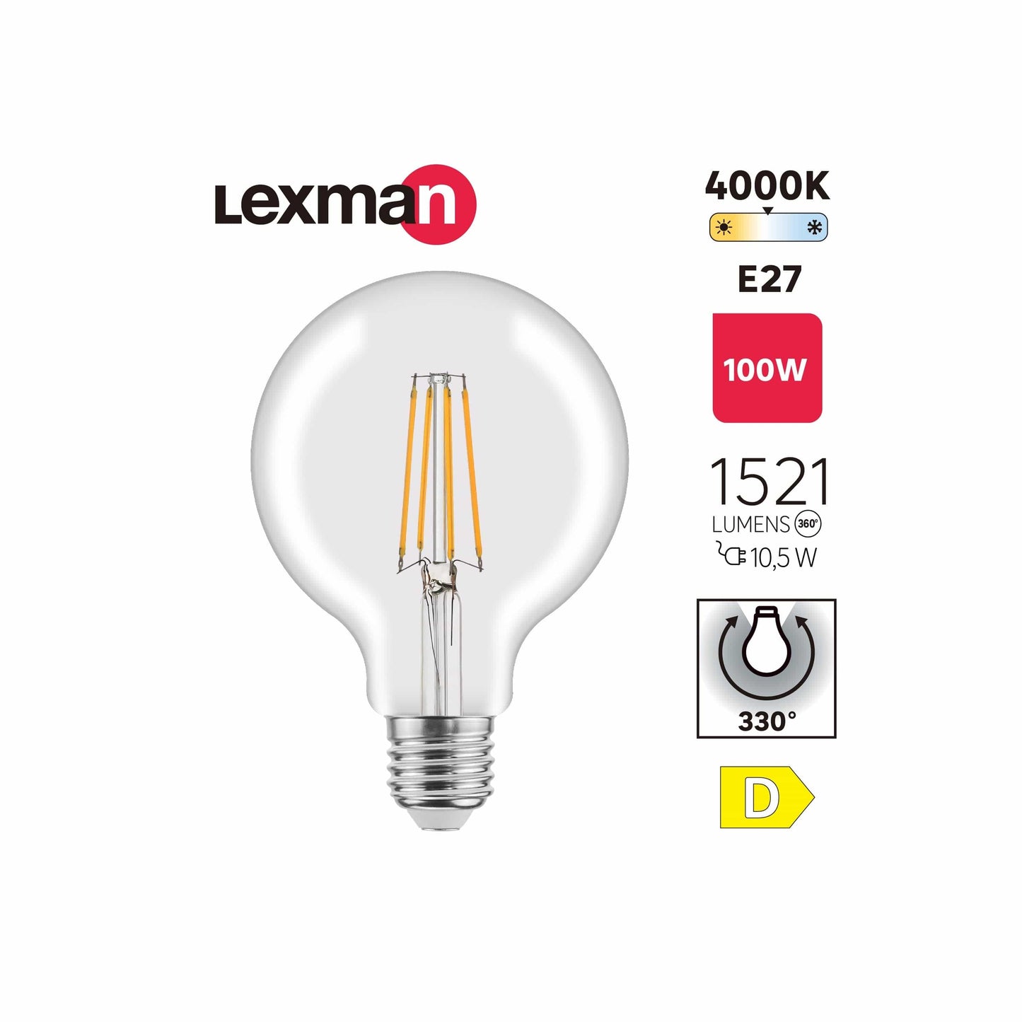 Bricocenter LED BULB E27=100W GLOBE LARGE TRANSPARENT NATURAL LIGHT