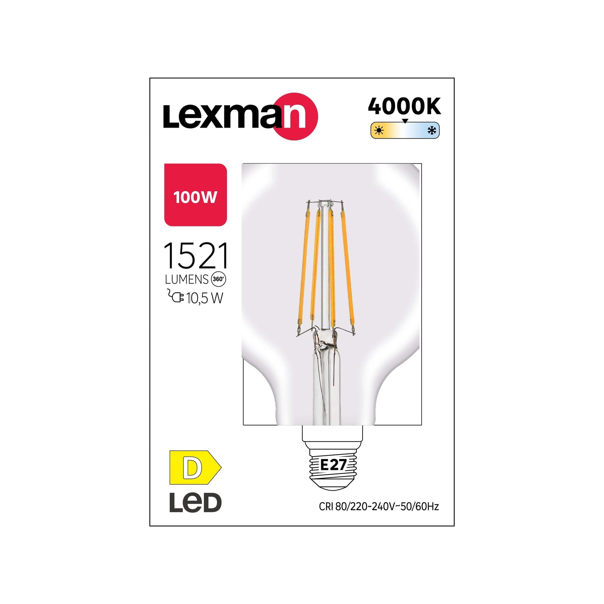 LED BULB E27=100W GLOBE LARGE TRANSPARENT NATURAL LIGHT