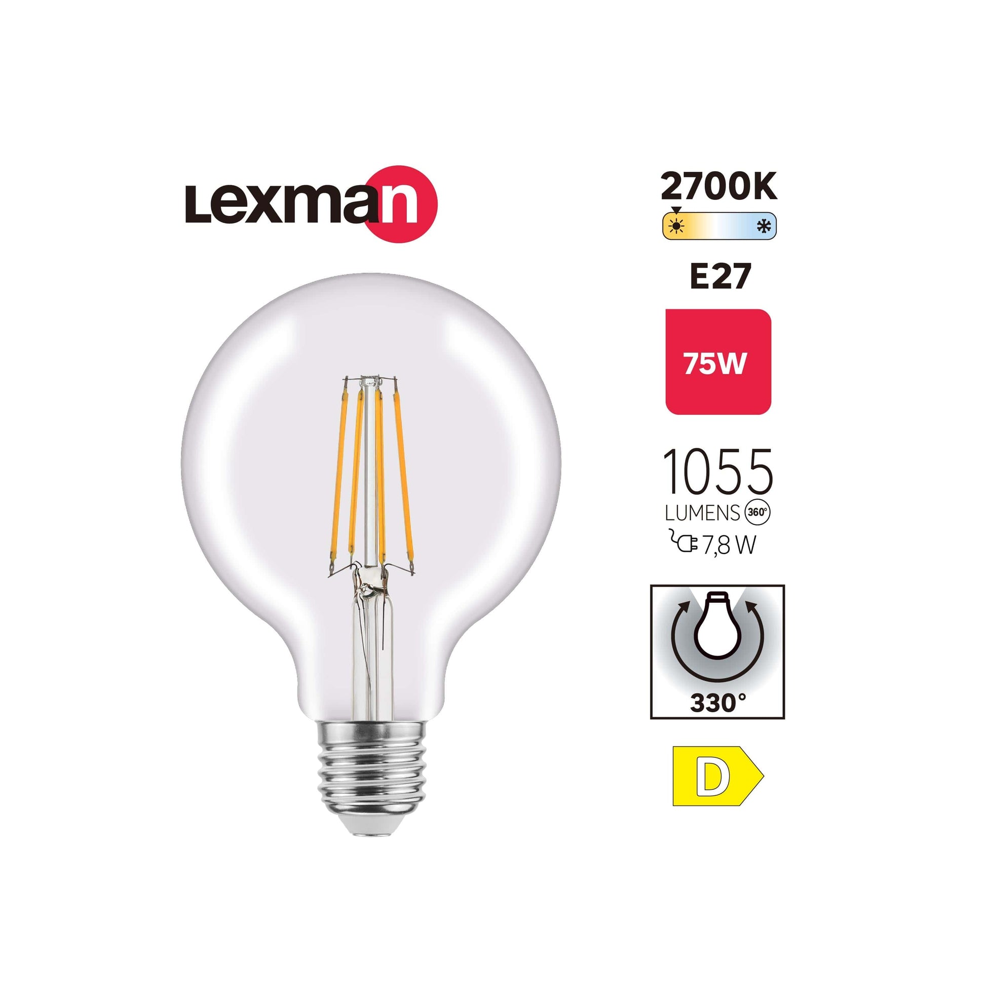 Bricocenter LED BULB E27=75W GLOBE SMALL TRANSPARENT WARM LIGHT