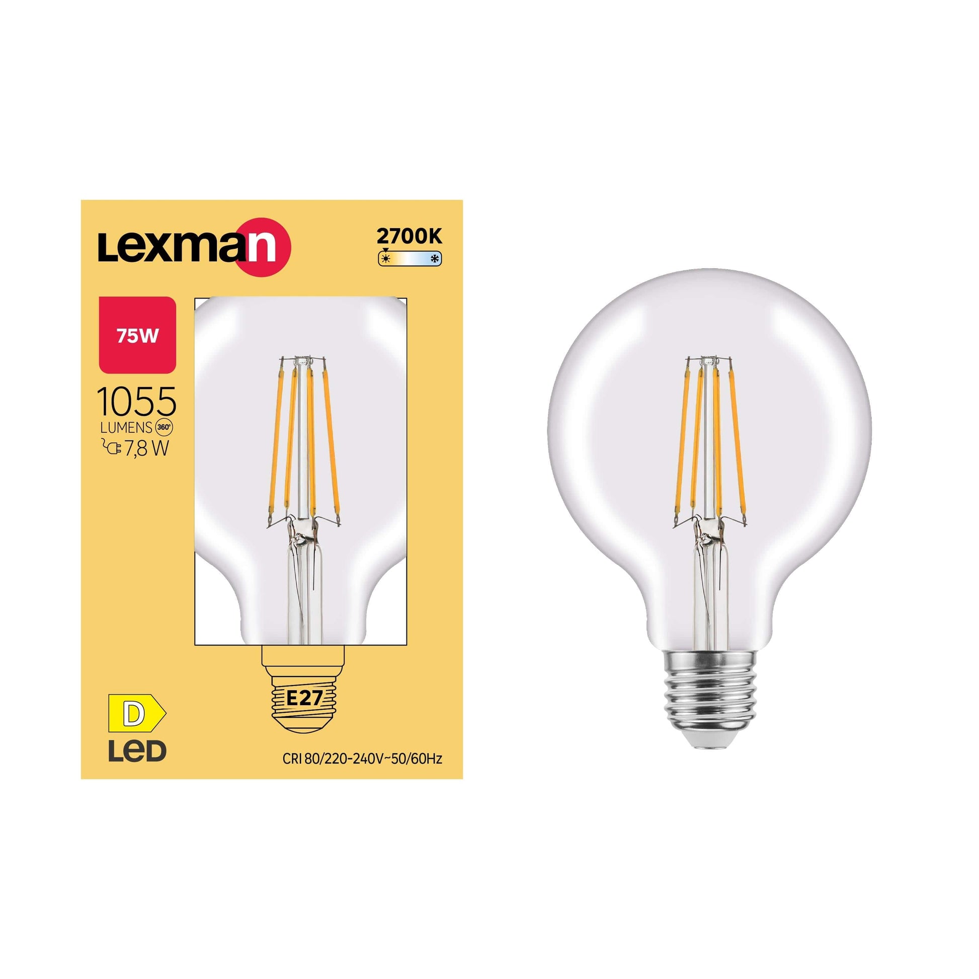 Bricocenter LED BULB E27=75W GLOBE SMALL TRANSPARENT WARM LIGHT