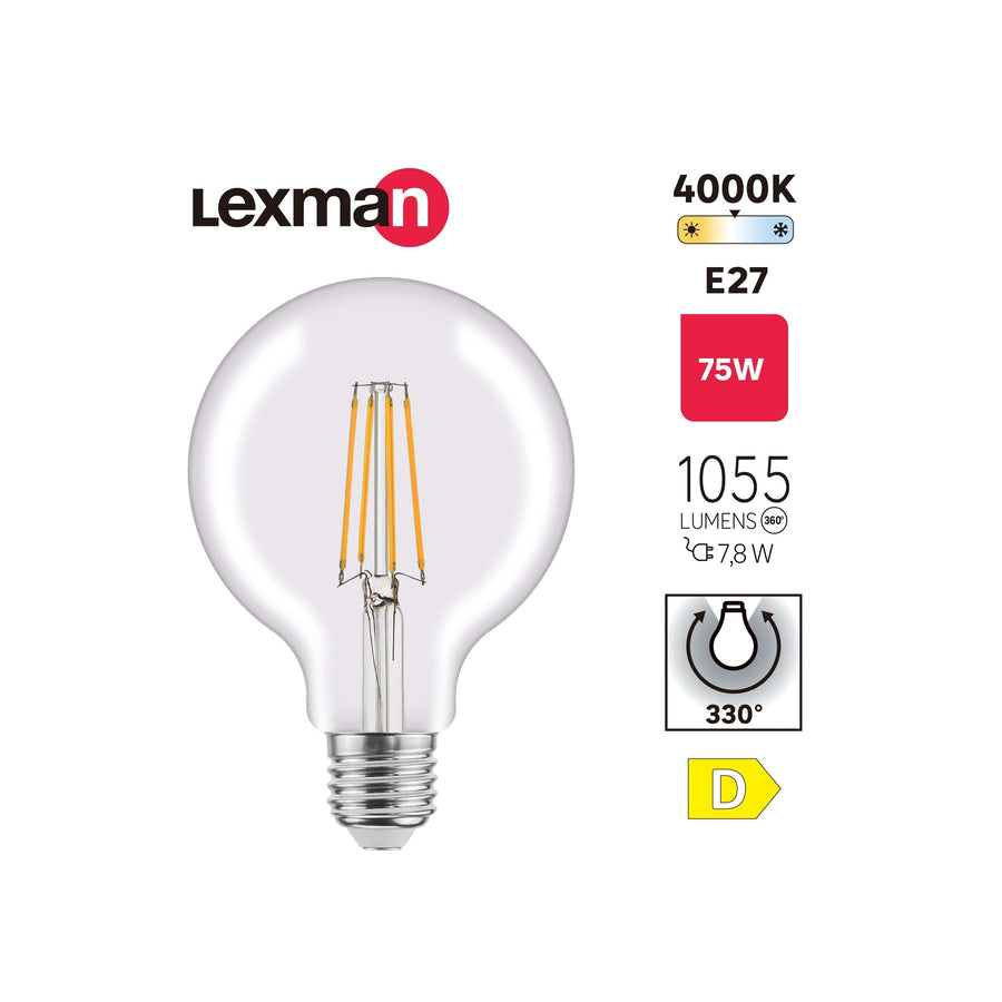 Bricocenter LED BULB E27=60W GLOBE SMALL TRANSPARENT NATURAL LIGHT
