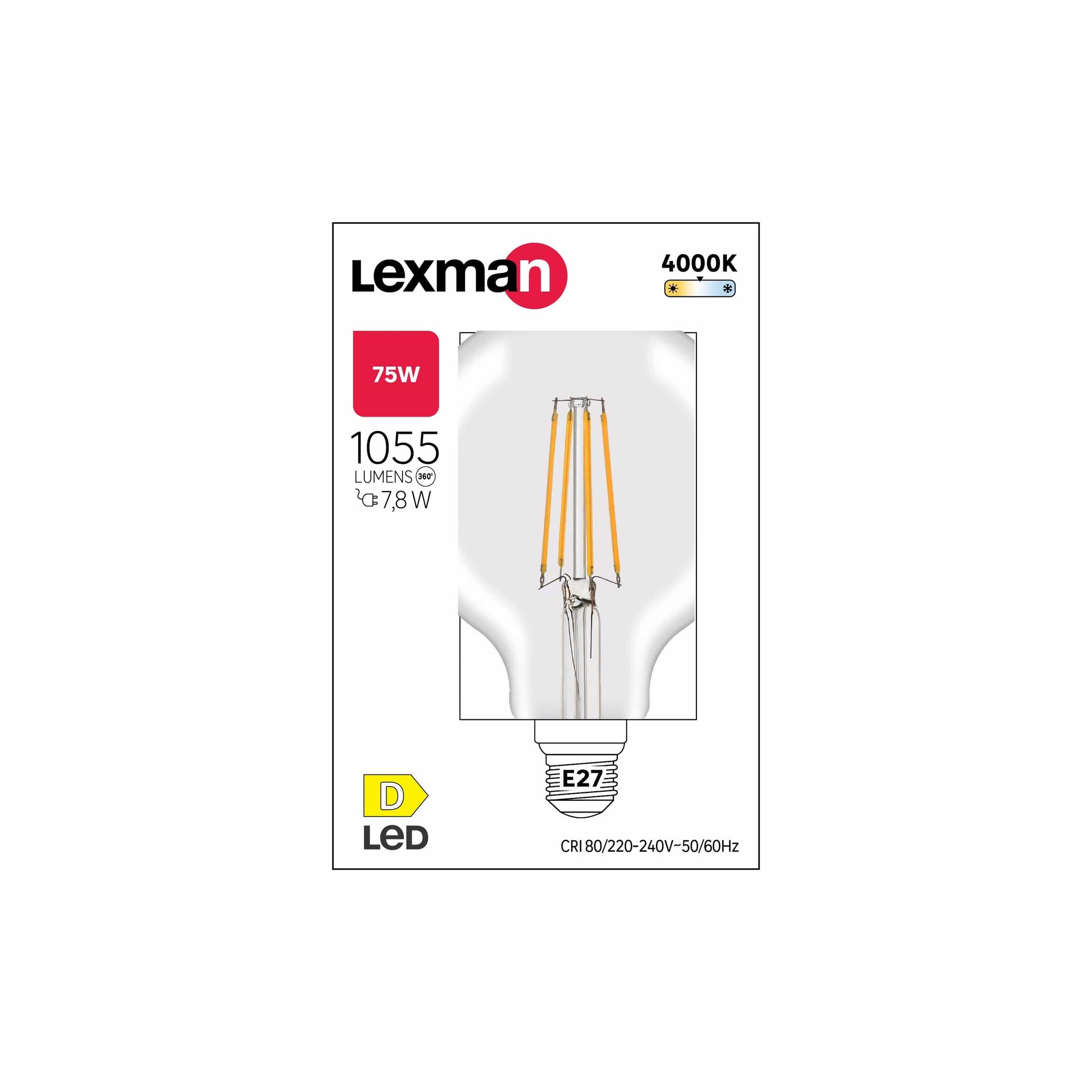 Bricocenter LED BULB E27=60W GLOBE SMALL TRANSPARENT NATURAL LIGHT