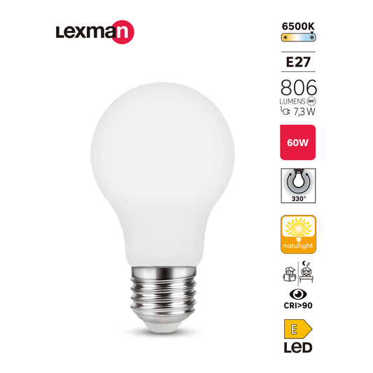Bricocenter NATULIGHT LED BULB E27=60W FROSTED DROP COLD LIGHT