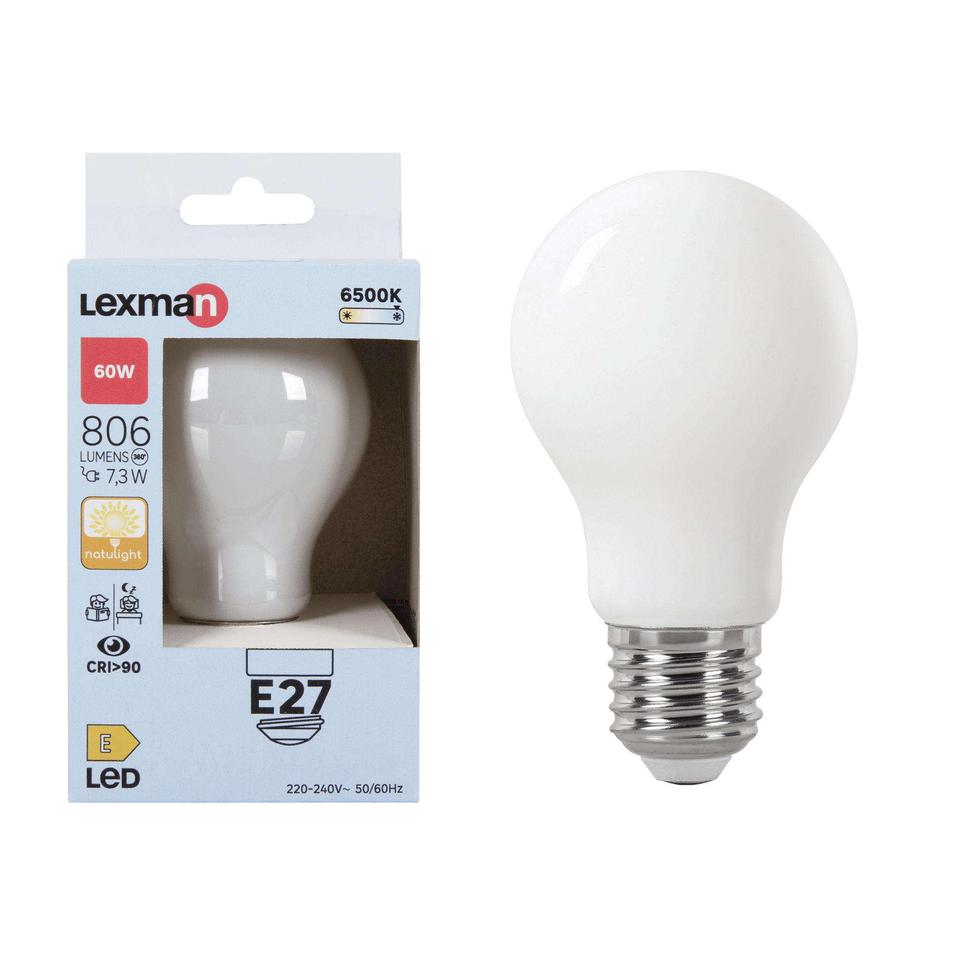 Bricocenter NATULIGHT LED BULB E27=60W FROSTED DROP COLD LIGHT