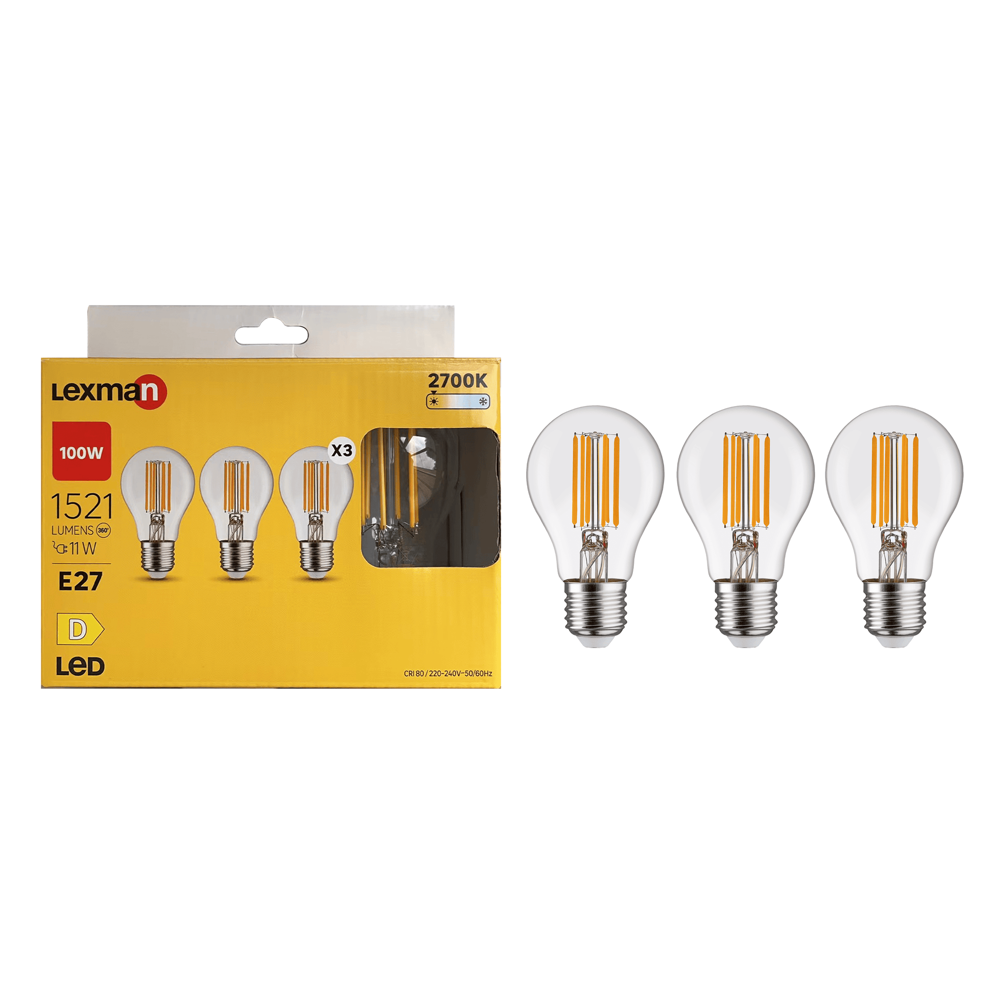 Bricocenter 3 LED BULBS E27= 100W DROP TRANSPARENT WARM LIGHT