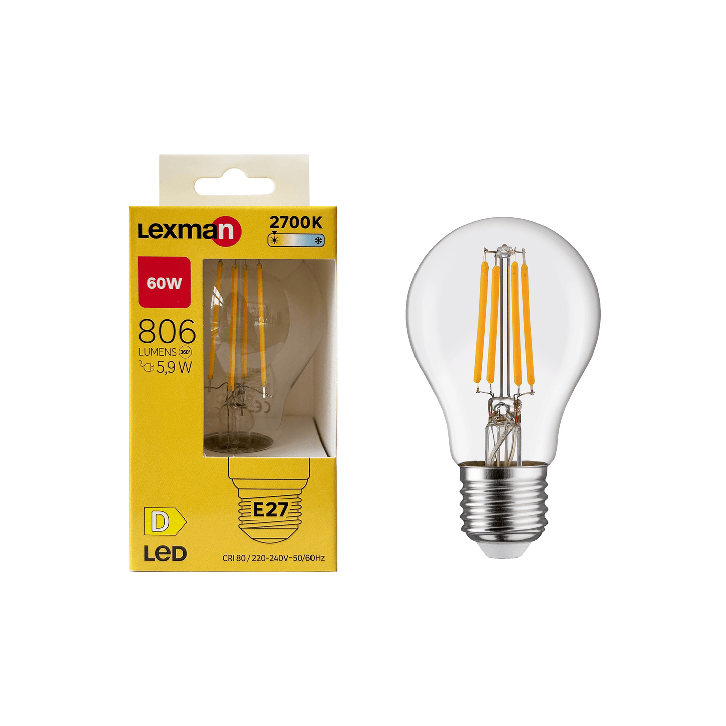 Bricocenter LED BULB E27=60W DROP TRANSPARENT WARM LIGHT