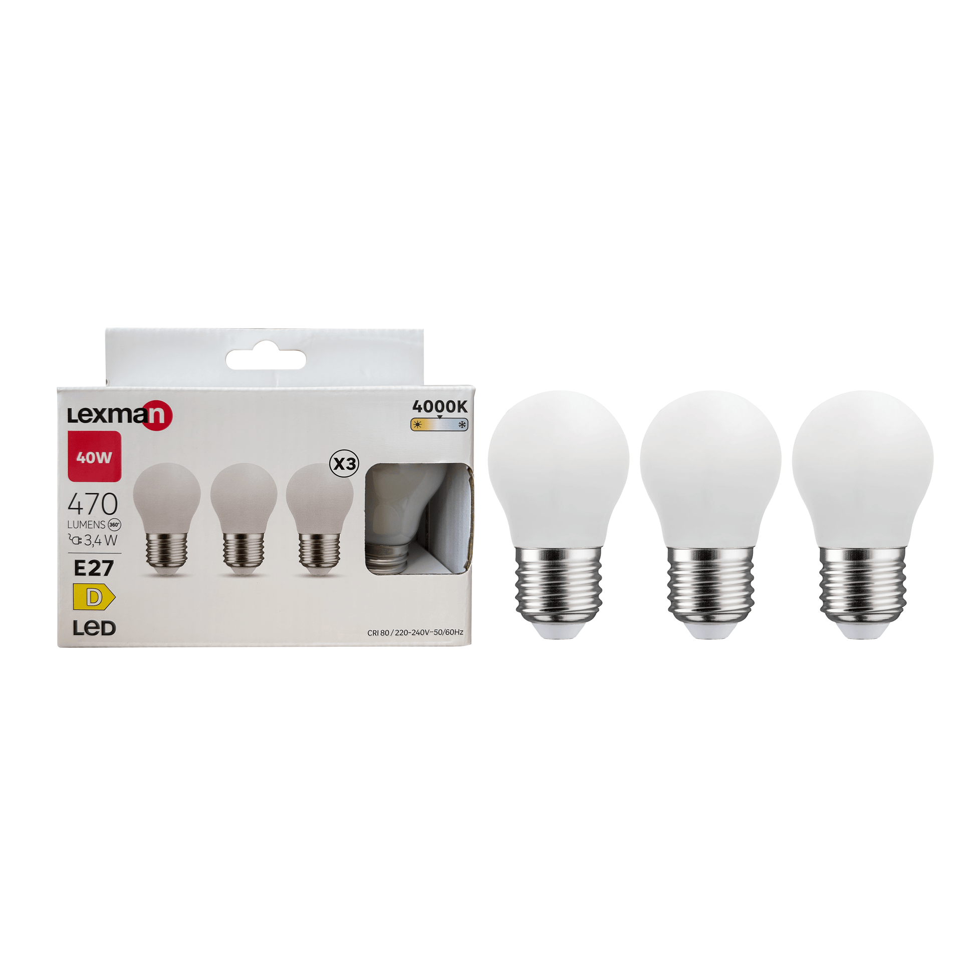 Bricocenter 3 LED BULBS E27=40W FROSTED SPHERE NATURAL LIGHT