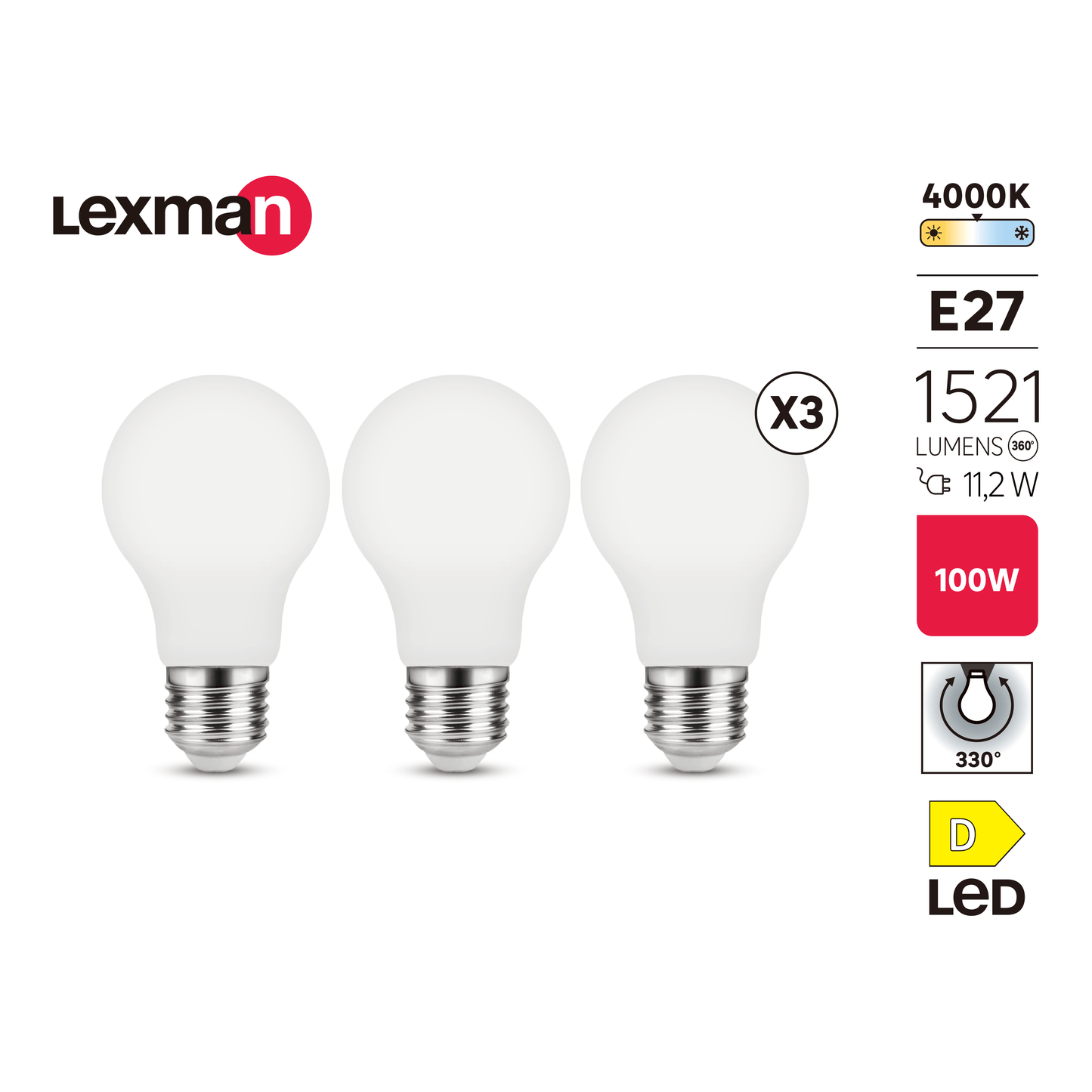 Bricocenter 3 LED BULBS E27=100W FROSTED DROP NATURAL LIGHT