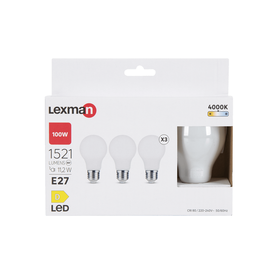 Bricocenter 3 LED BULBS E27=100W FROSTED DROP NATURAL LIGHT