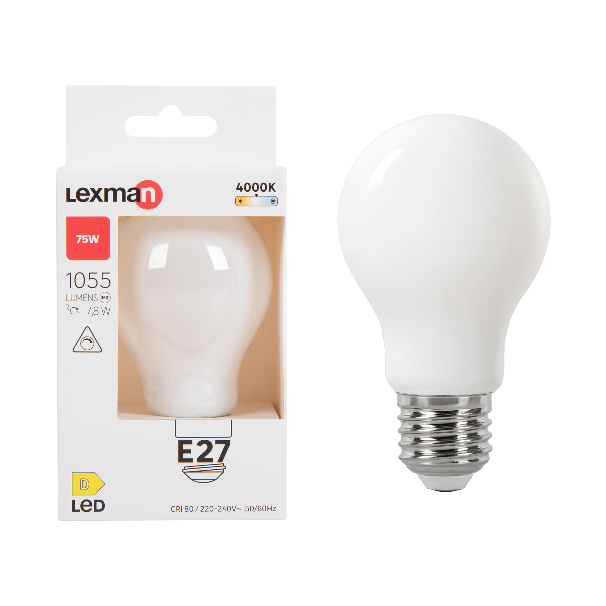 LED BULB E27=75W FROSTED DROP DIMMABLE NATURAL LIGHT