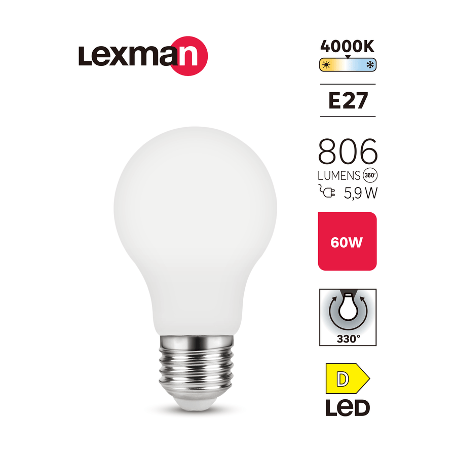 Bricocenter LED BULB E27=60W FROSTED DROP NATURAL LIGHT