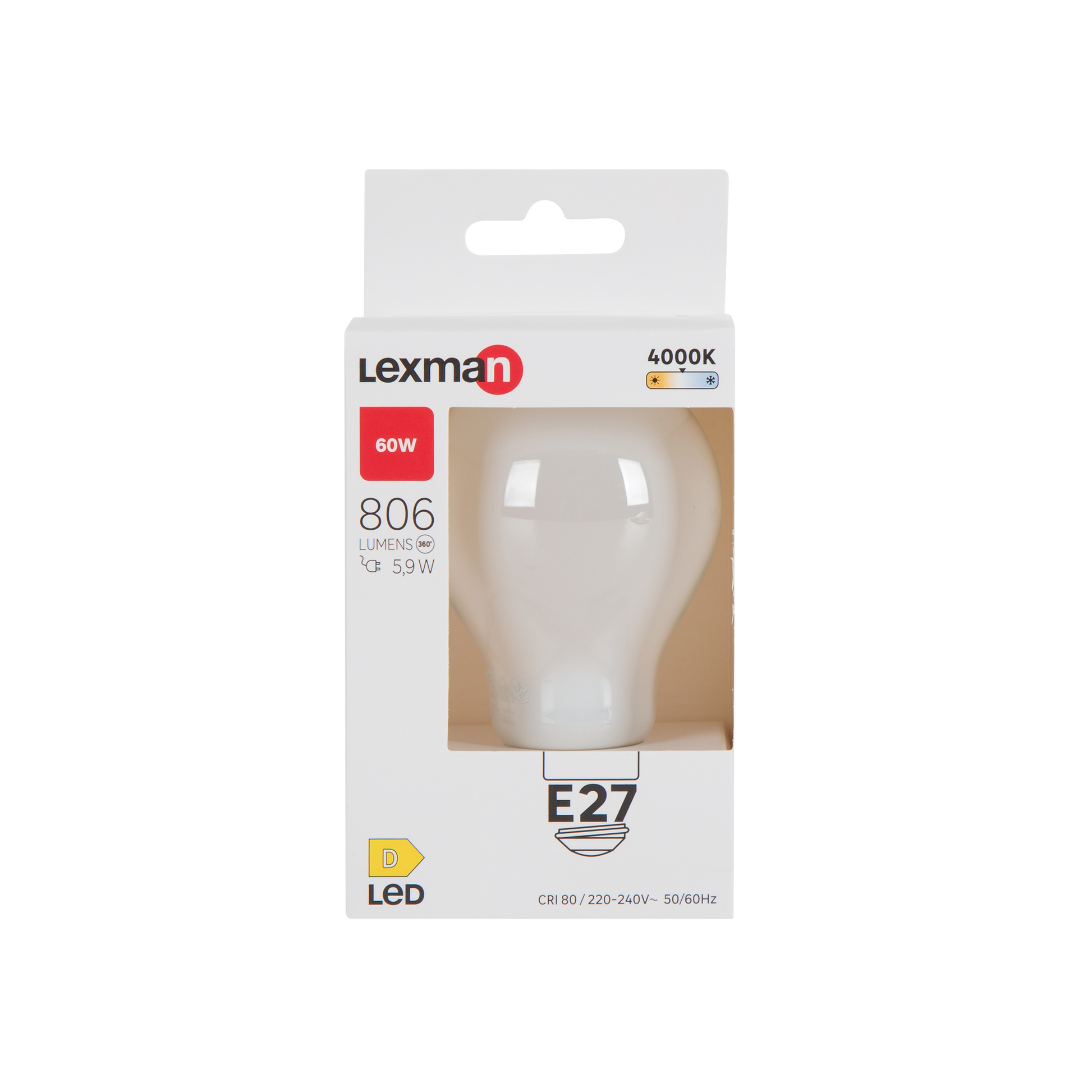 LED BULB E27=60W FROSTED DROP NATURAL LIGHT
