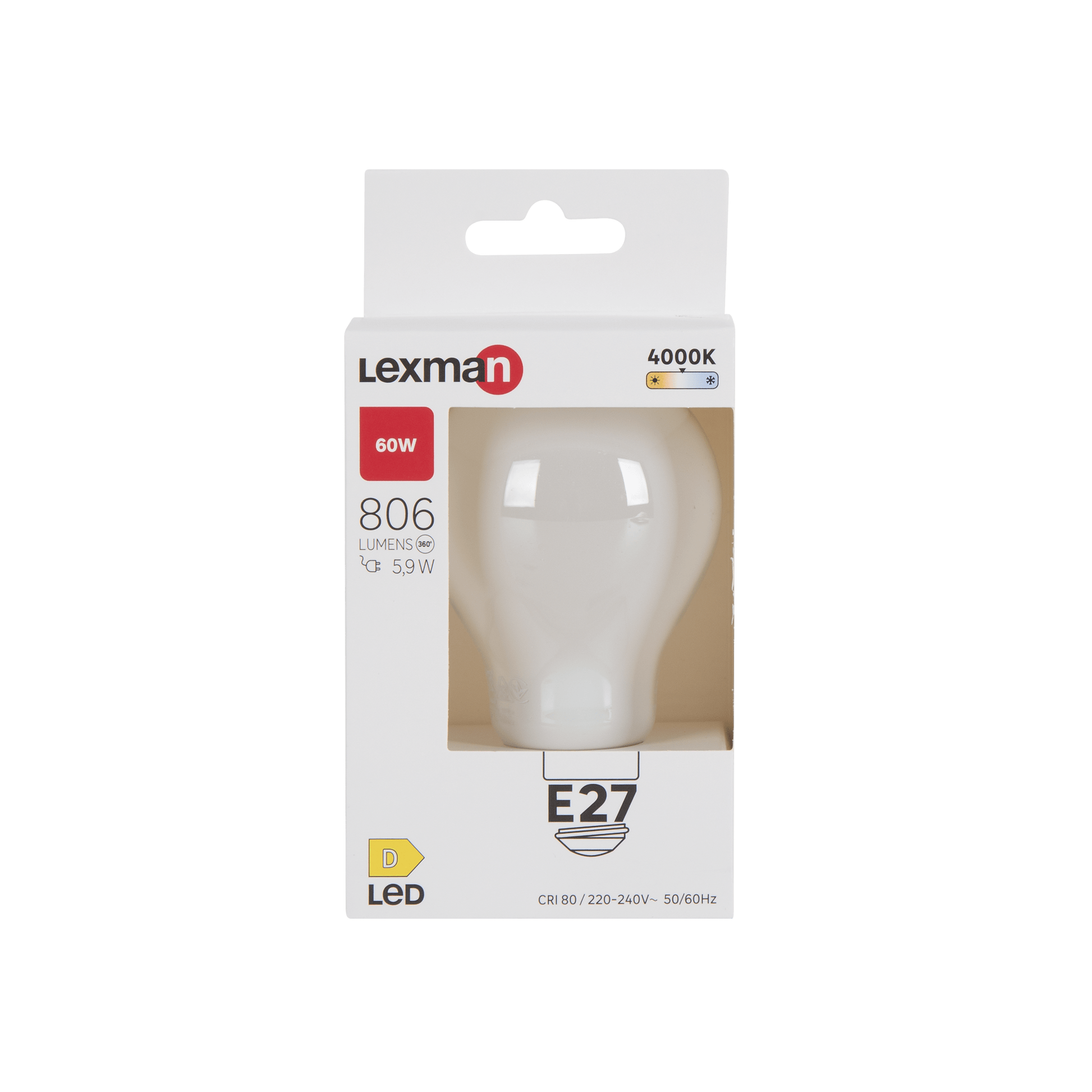 LED BULB E27=60W FROSTED DROP NATURAL LIGHT