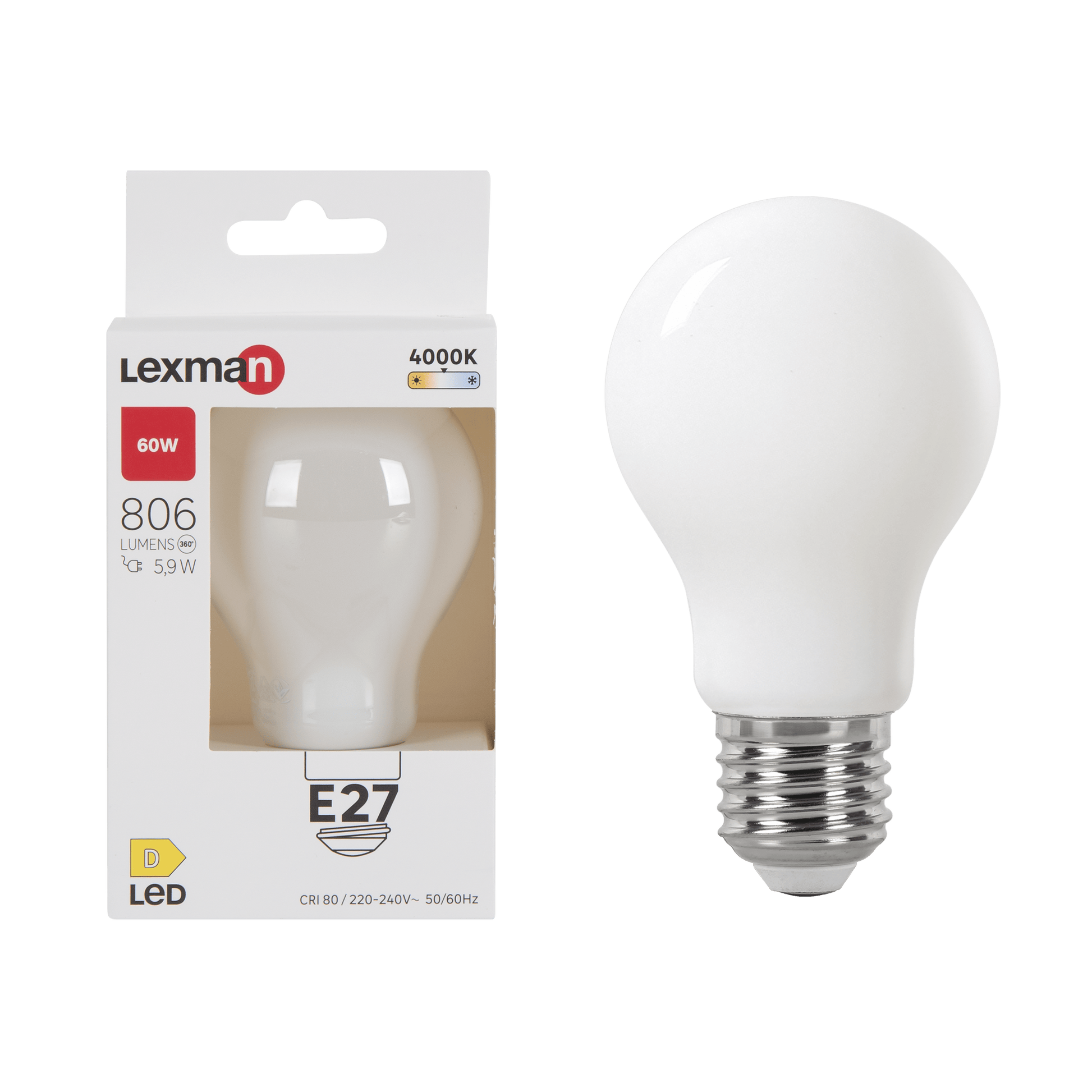 Bricocenter LED BULB E27=60W FROSTED DROP NATURAL LIGHT