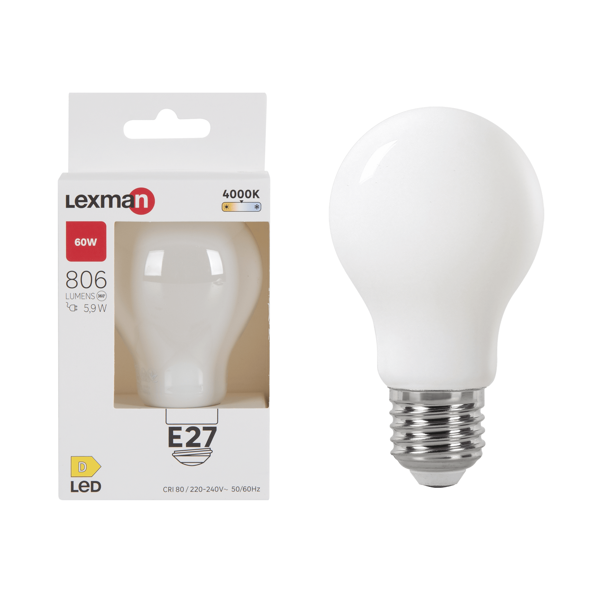 LED BULB E27=60W FROSTED DROP NATURAL LIGHT