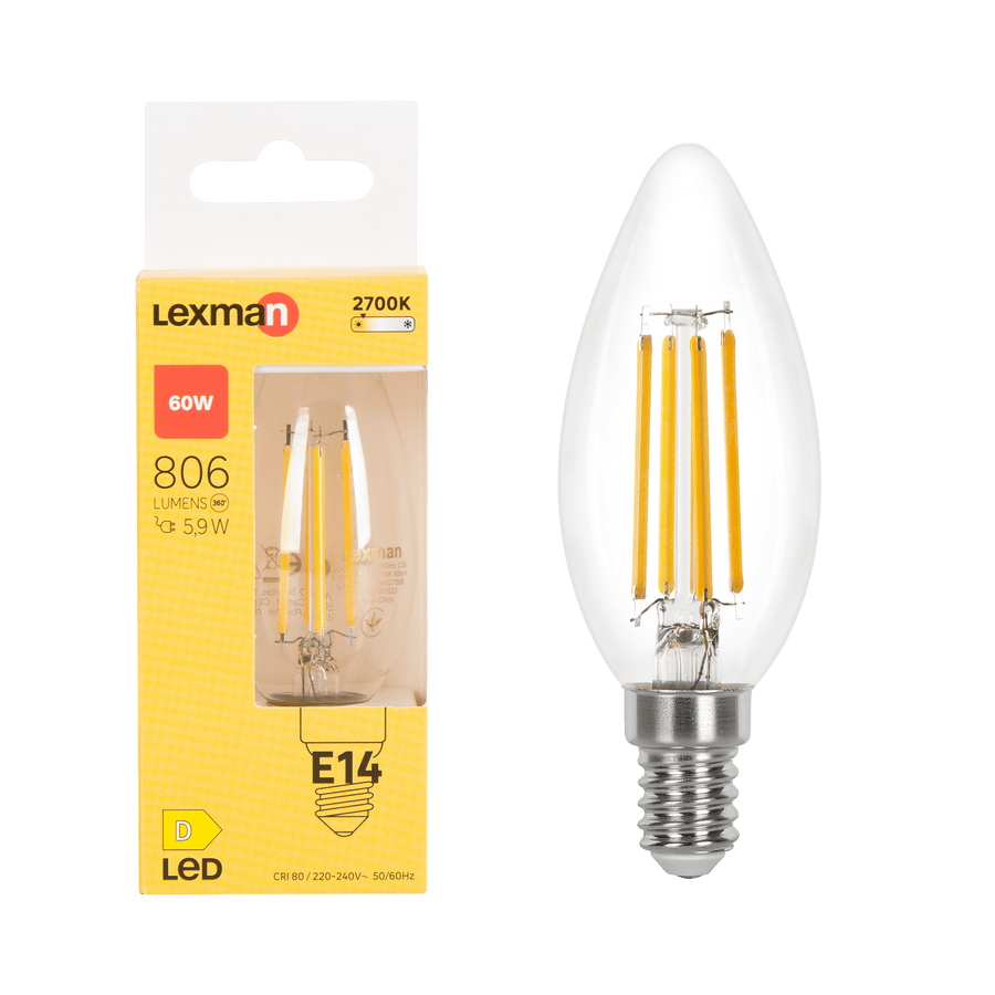Bricocenter LED BULB E14=60W CANDLE CLEAR WARM LIGHT