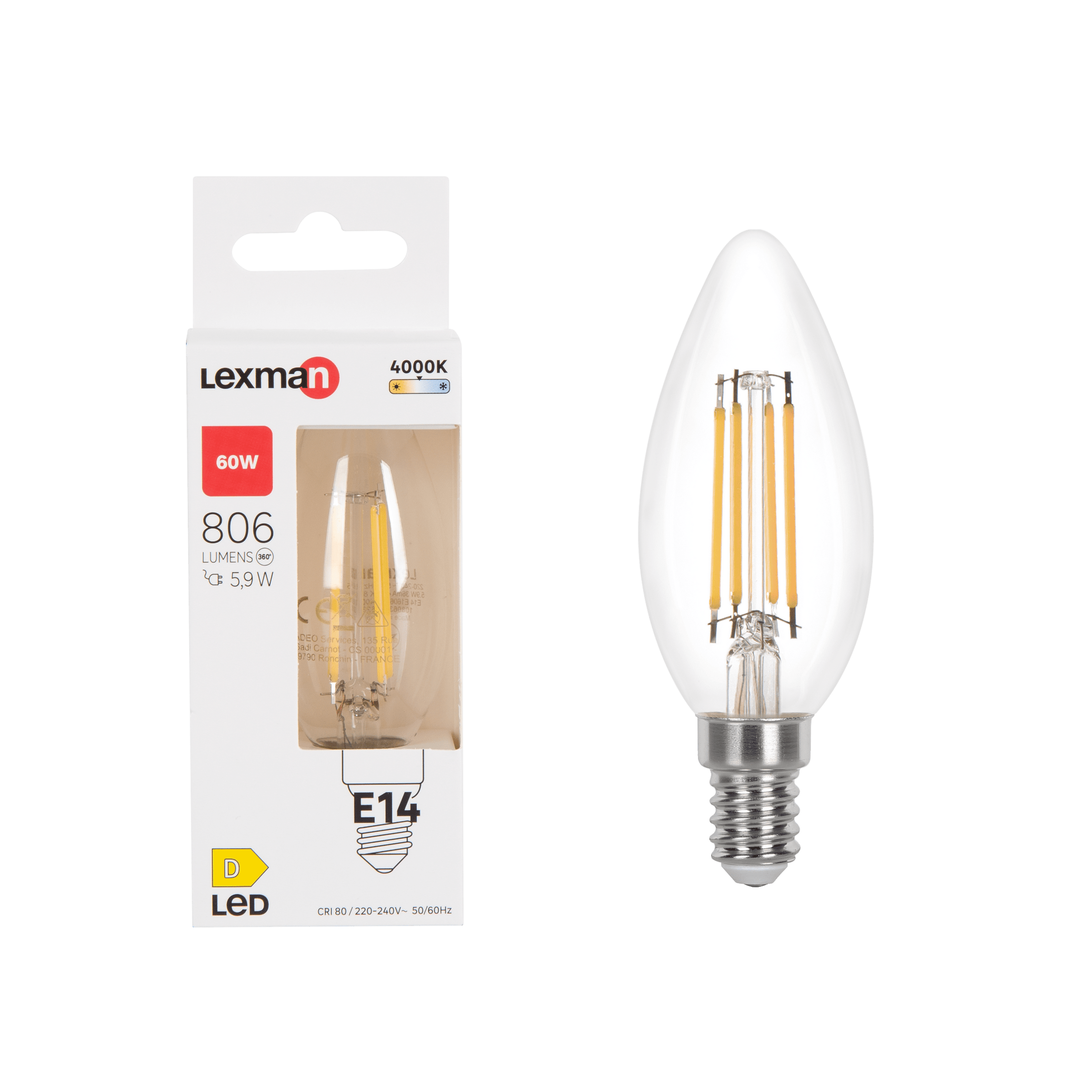 Bricocenter LED BULB E14=60W CANDLE CLEAR NATURAL LIGHT