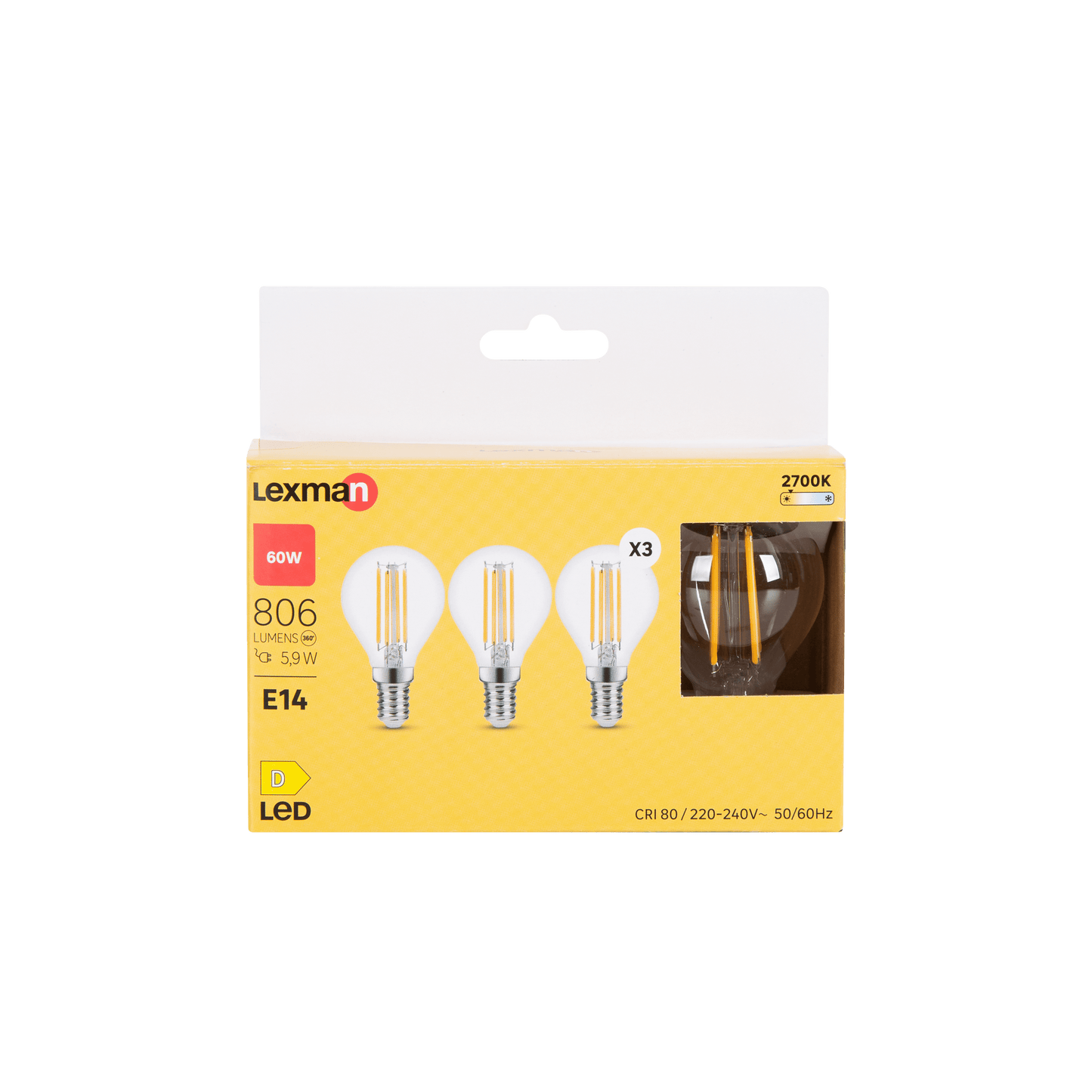 Bricocenter 3 LED BULBS E14=60W TRANSPARENT SPHERE WARM LIGHT