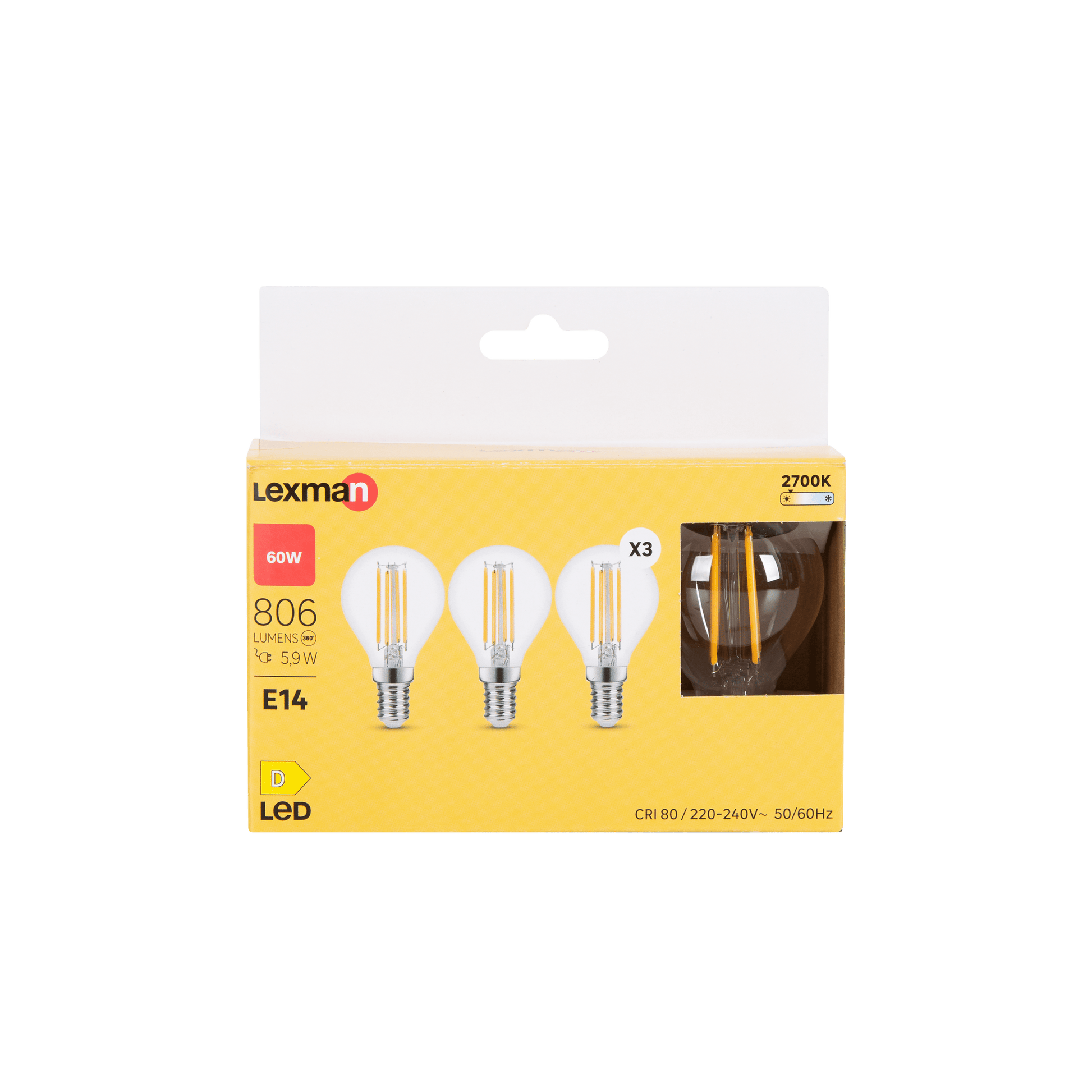 Bricocenter 3 LED BULBS E14=60W TRANSPARENT SPHERE WARM LIGHT