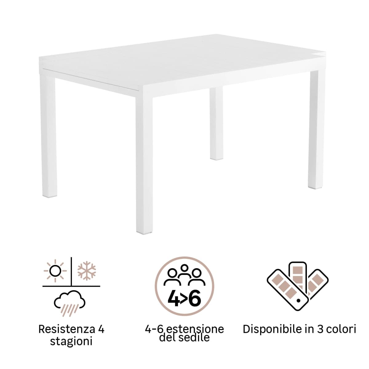 TABLE NATERIAL LYRA II UP AND DOWN ALUMINIUM 130/214.5X90 WHITE - best price from Maltashopper.com BR500015309