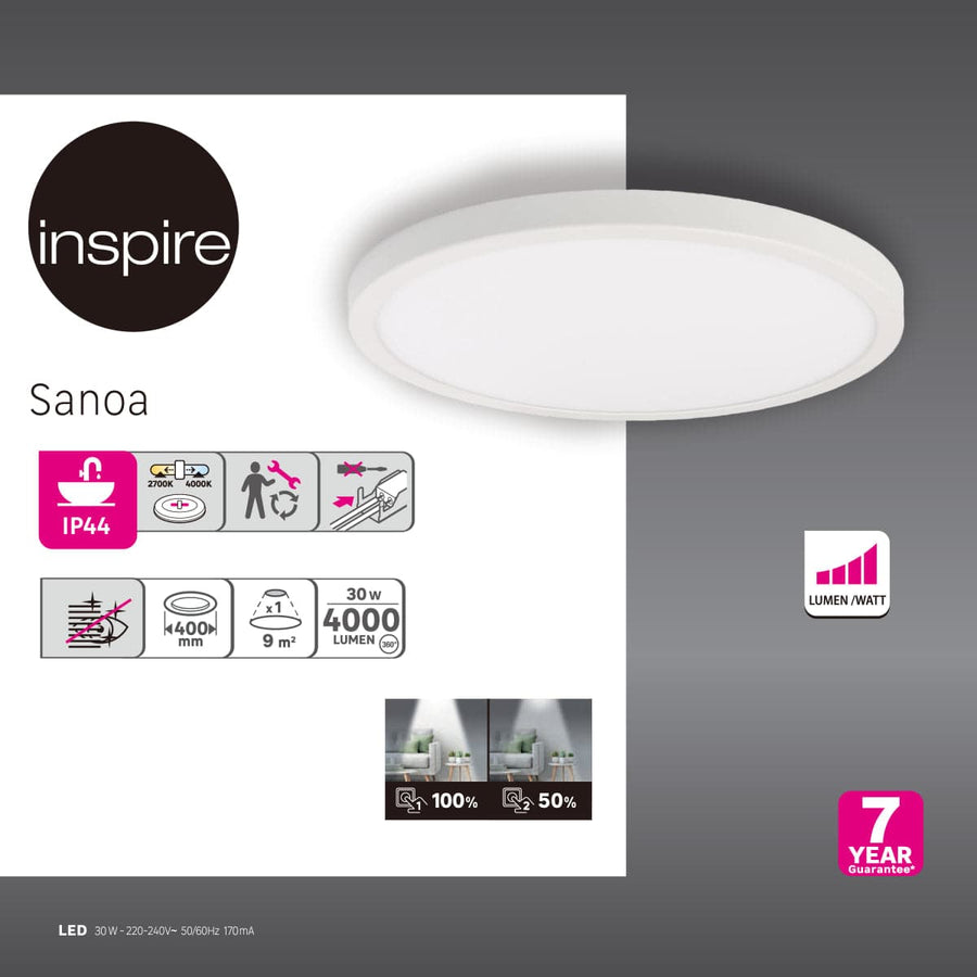 SANOA ALUMINIUM CEILING LIGHT WHITE 40X2CM LED 28W CCT DIMMABLE IP44 - best price from Maltashopper.com BR420007947