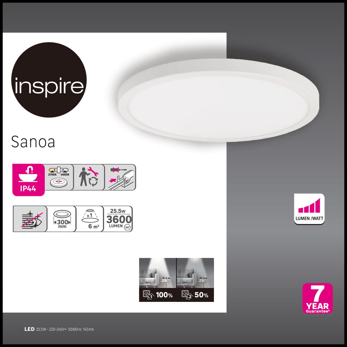 SANOA ALUMINIUM CEILING LIGHT WHITE 30X2CM LED 28W CCT DIMMABLE IP44 - Premium Ceiling Lights from Bricocenter - Just €45.99! Shop now at Maltashopper.com