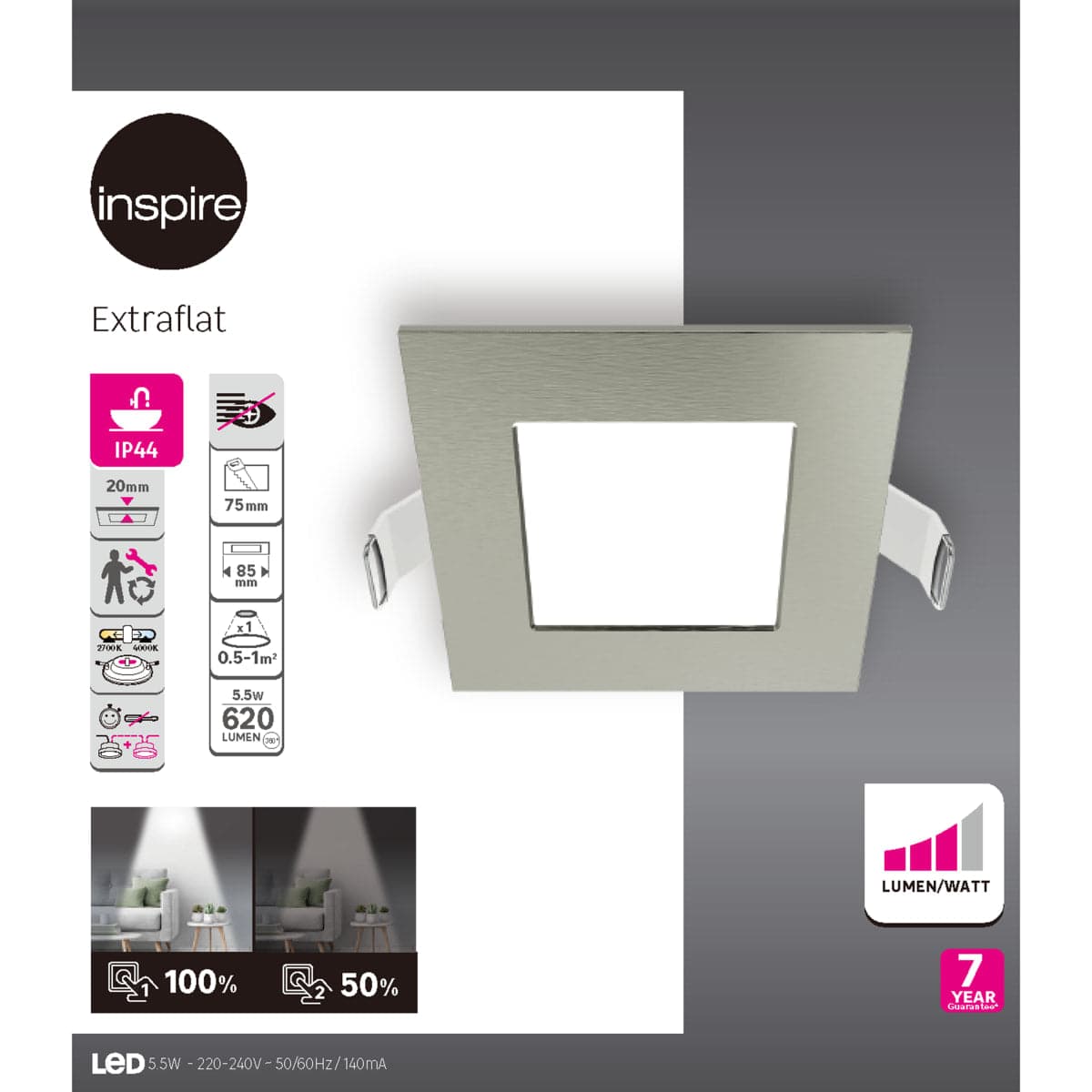 RECESSED SPOTLIGHT EXTRAFLAT SATIN NICKEL 8.5X8.5CM LED 5.5W CCT DIMMABLE IP44 - Premium Single recessed spotlights from Bricocenter - Just €12.99! Shop now at Maltashopper.com