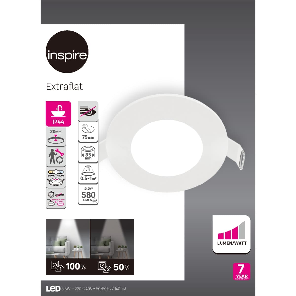 RECESSED SPOTLIGHT EXTRAFLAT PLASTIC WHITE D8.5 CM LED 5.5W CCT DIMMABLE IP44 - Premium Single recessed spotlights from Bricocenter - Just €12.99! Shop now at Maltashopper.com