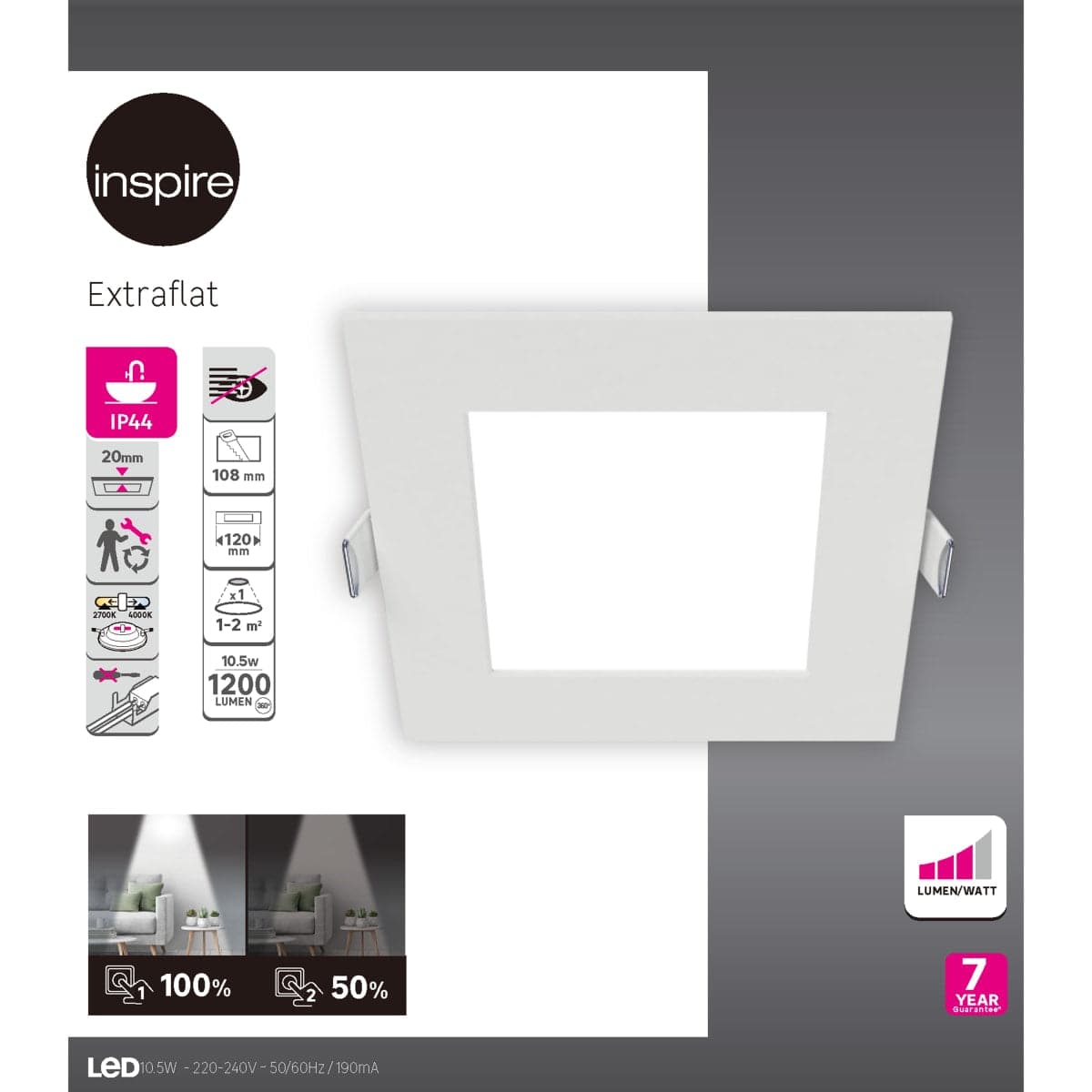 RECESSED SPOTLIGHT EXTRAFLAT ALUMINIUM WHITE 10.8X10.8CM LED 10.2W CCT DIMMABLE IP44 - Premium Single recessed spotlights from Bricocenter - Just €19.99! Shop now at Maltashopper.com