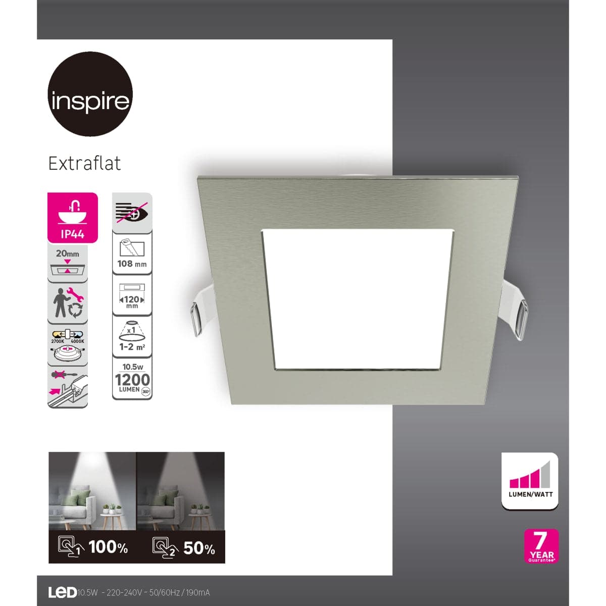 RECESSED SPOTLIGHT EXTRAFLAT SATIN NICKEL 10.8X10.8CM LED 10.2W CCT DIMMABLE IP44 - Premium Single recessed spotlights from Bricocenter - Just €19.99! Shop now at Maltashopper.com