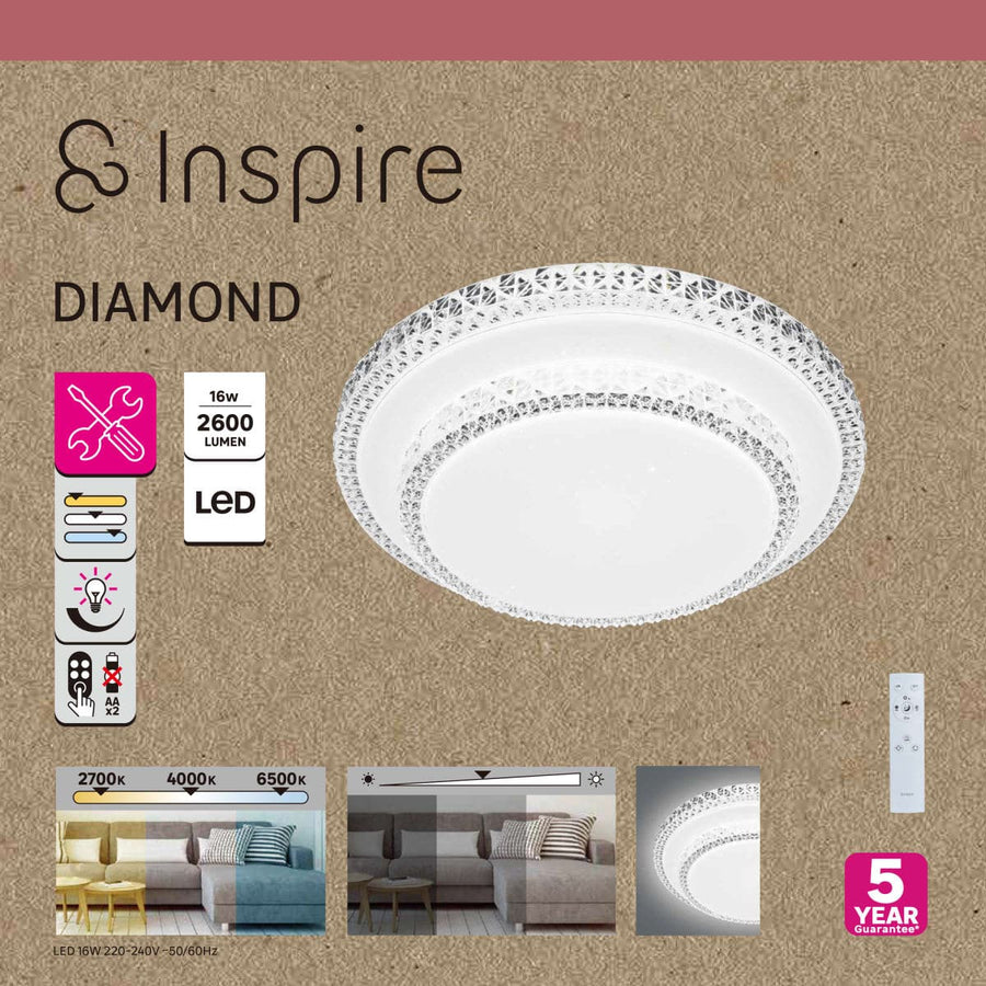 DIAMOND CEILING LIGHT METAL WHITE D40CM LED 18W CCT DIMMABLE - Premium Ceiling Lights from Bricocenter - Just €91.99! Shop now at Maltashopper.com
