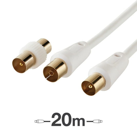 COAXIAL EXTENSION CABLE MALE/FEMALE 20MT WHITE EVOLOGY