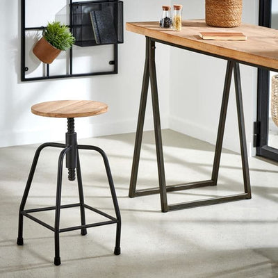NEW BEDFORD Black stool, natural H 48 cm - Ø 28 cm - best price from Maltashopper.com CS647395