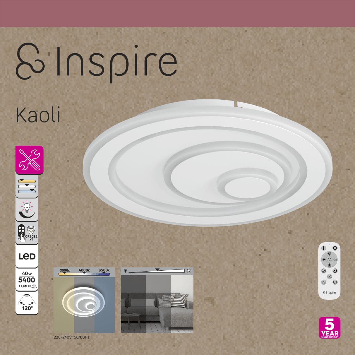 Bricocenter CEILING LIGHT KAOLI METAL WHITE D47 CM LED 40W CCT DIMMABLE