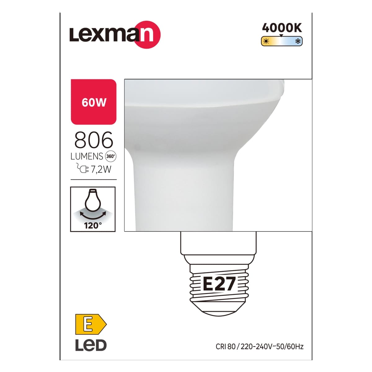 LED BULB E27 =60W R63 NATURAL LIGHT - best price from Maltashopper.com BR420007902