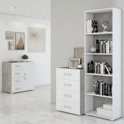 5-Shelf Bookcase W60xD30xH195 CM IN MELAMINIUM WHITE/CEMENT - best price from Maltashopper.com BR440002027