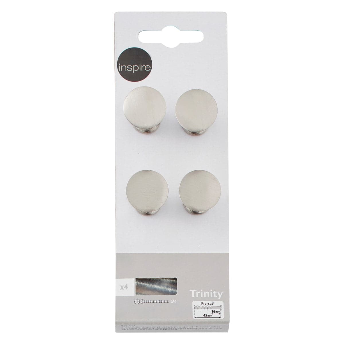 TRINITY KNOB LENGTH 19 MM ZAMAK BRUSHED NICKEL, 4 PIECES - best price from Maltashopper.com BR410005796