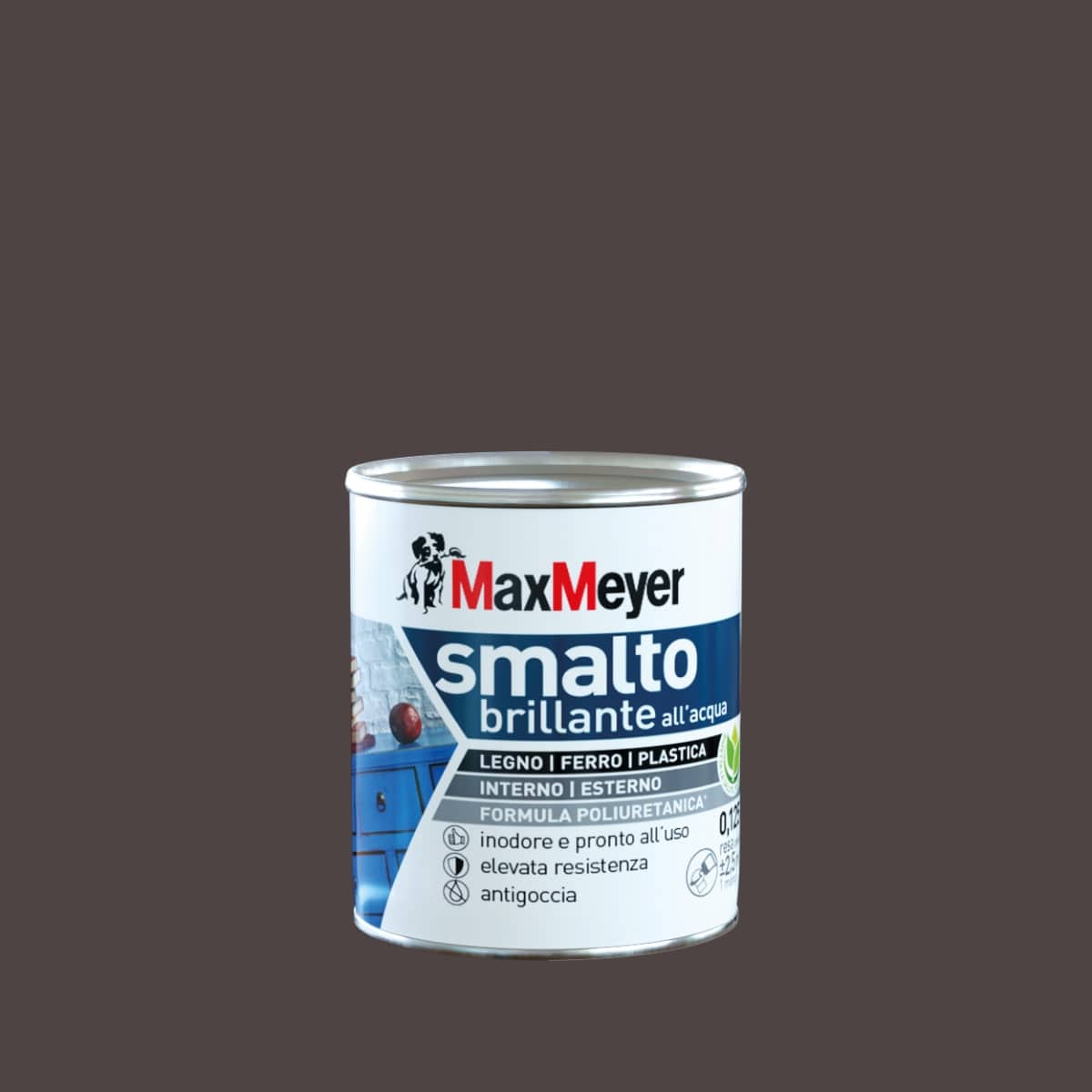 HIGH-GLOSS BROWN POLYURETHANE WATER-BASED ENAMEL 125 ML - best price from Maltashopper.com BR470005157