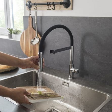 Bricocenter HOLLY MIXER HIGH SPOUT FLEXIBLE SPOUT CHROME/BLACK