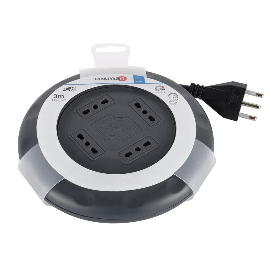 Bricocenter FLAT CABLE REEL H05VV-F 3G1 3 MT PLUG 16A 4 SOCKETS 10/16A THERMAL CIRCUIT BREAKER