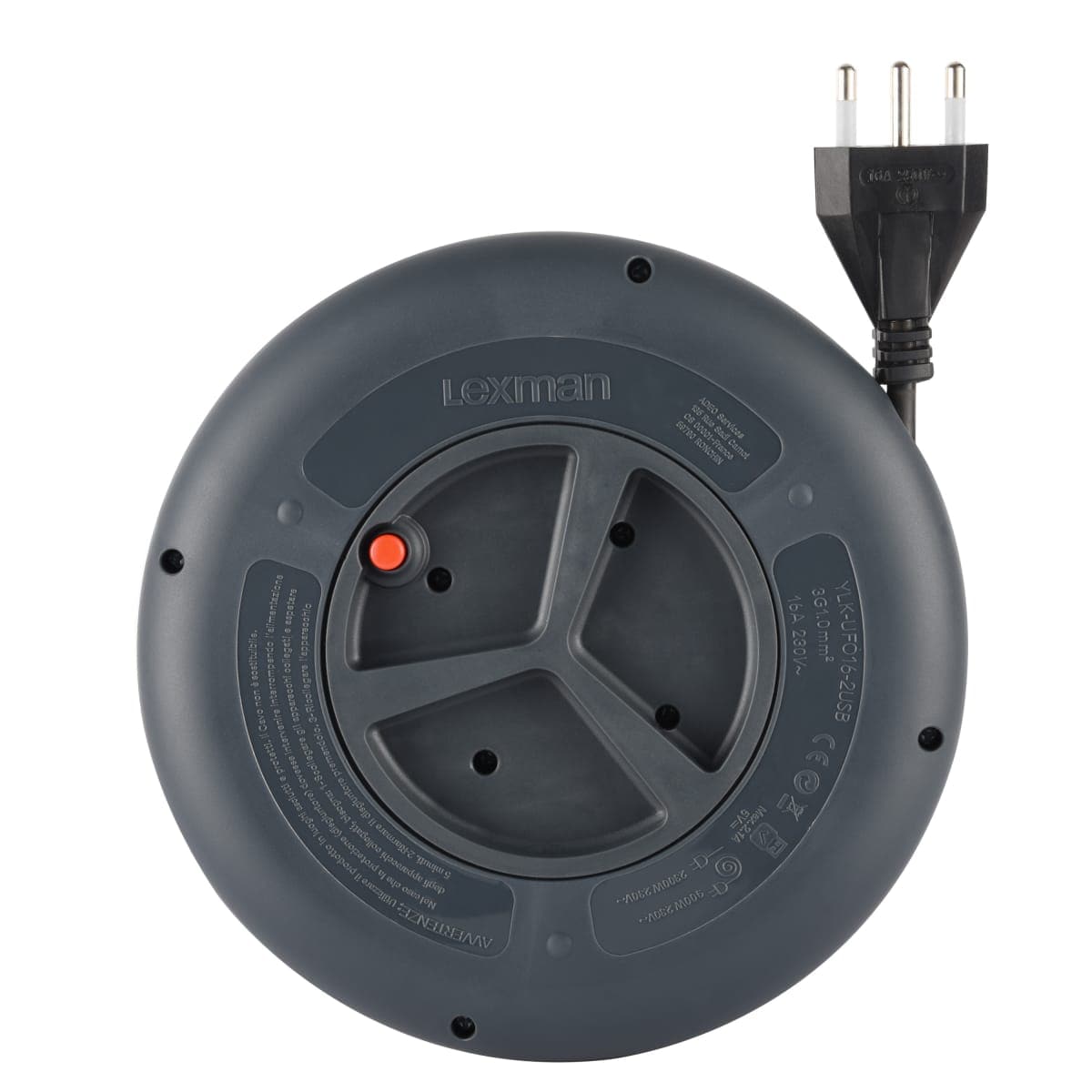 Bricocenter FLAT CABLE REEL 5MT 16A PLUG 4 SOCKETS 10/16A+2 USB WITH LEXMAN THERMAL CIRCUIT BREAKER