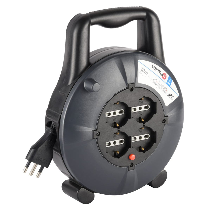 Bricocenter CABLE REEL 10MT PLUG 16A 4 UNIVERSAL SOCKETS WITH THERMAL CIRCUIT BREAKER