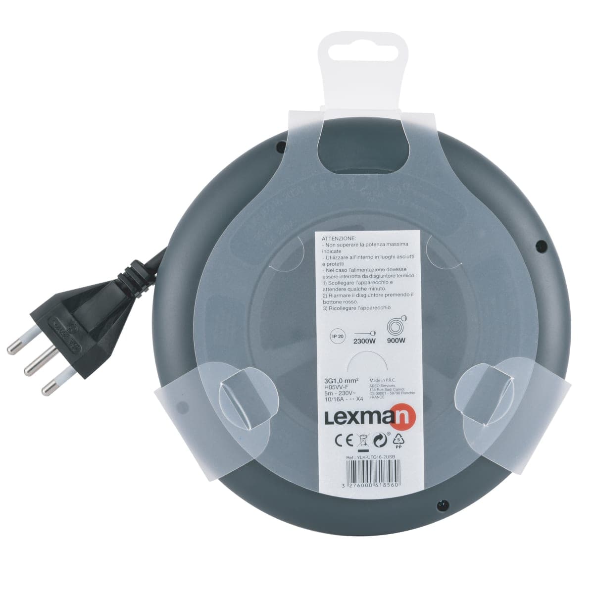 FLAT CABLE REEL 5MT 16A PLUG 4 SOCKETS 10/16A+2 USB WITH LEXMAN THERMAL CIRCUIT BREAKER - best price from Maltashopper.com BR420003053